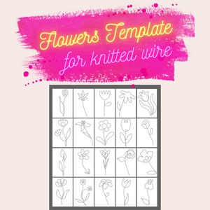 Flowers Template Bundle for Knitted Wire Art, 20 Designs, Tricotin Stencil with Guiding Arrows, A4 & US Letter Sizes, Printable PDF