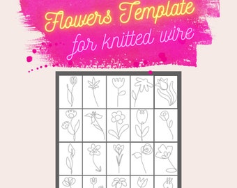 Paquete de plantillas de flores para arte con alambre tejido, 20 diseños, plantilla Tricotin con flechas guía, tamaños de carta A4 y EE. UU., PDF imprimible