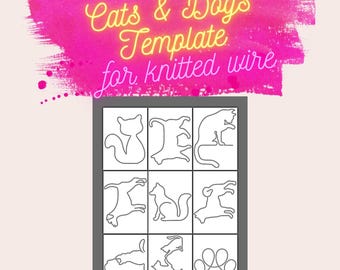 Cats & Dogs Template Bundle for Knitted Wire Art, 9 Cats and Dogs Designs, Tricotin Stencil with Guiding Arrows, Printable A4 PDF