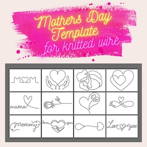 Paquete de plantillas para el Día de la Madre para arte con alambre tejido, 12 diseños, regalo para el Día de la Madre DIY, plantilla de tricotina con flechas guía, PDF imprimible A4