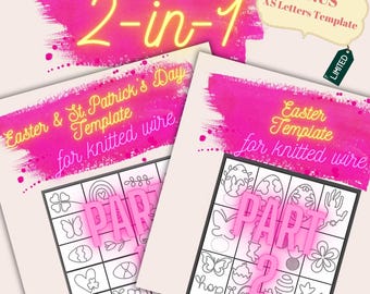 2-in-1 Easter & St. Patrick's Day Template Bundle for Knitted Wire Art, +FREE XS Letters Template, 36 Tricotin Spring Designs, Printable PDF
