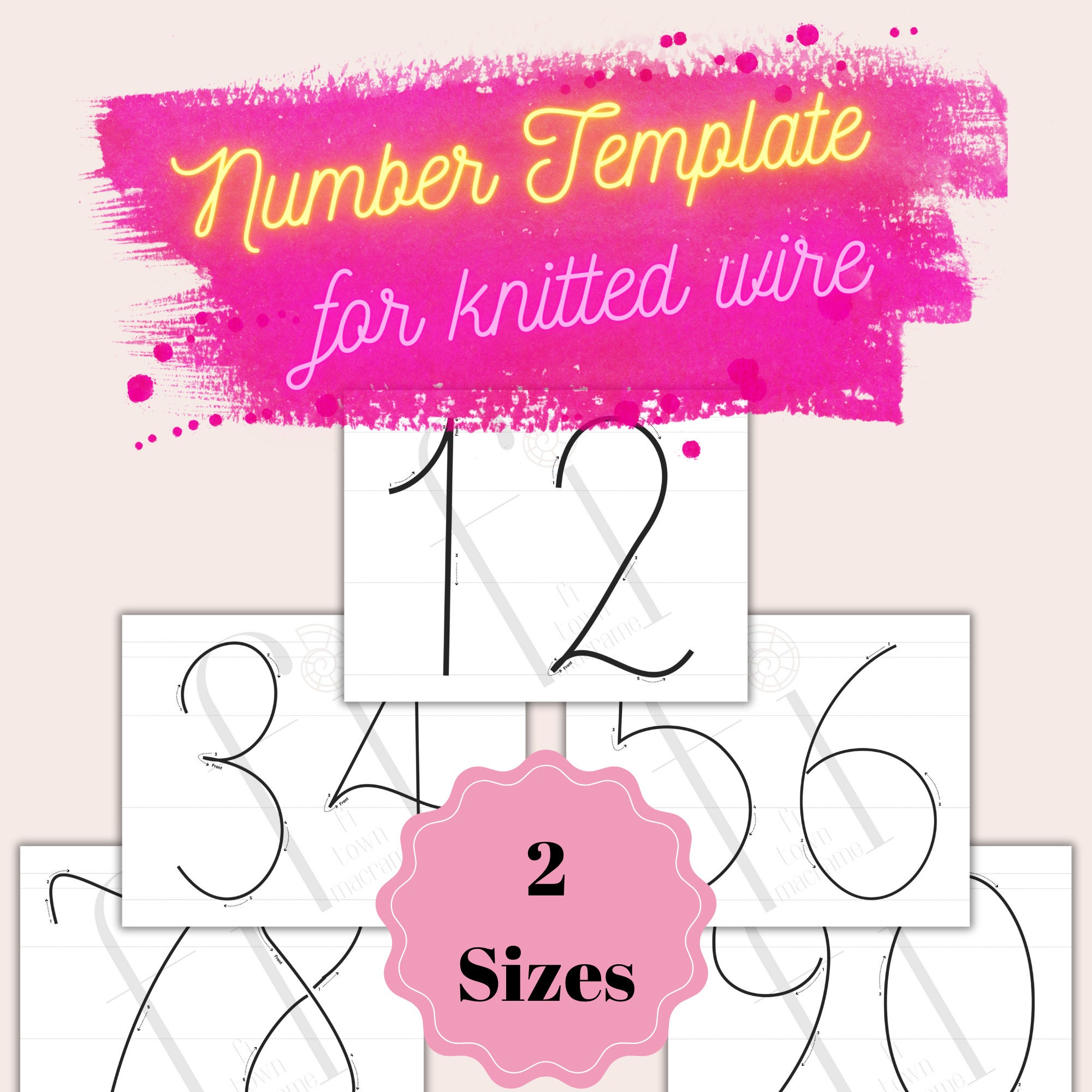 2 Sizes Number Template for Knitted Wire Art, Printable I-Cord Tricotin Stencil with Guiding Arrows, Baby Monthly Milestone Photo Decor