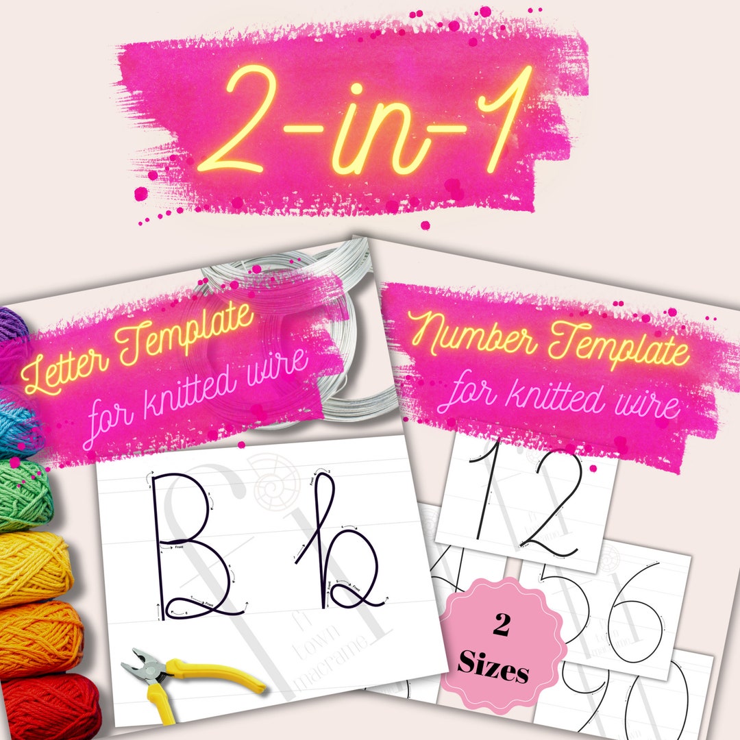 2-in-1 "alphabet" + "numbers" Templates Bundle for Knitted Wire Art ...