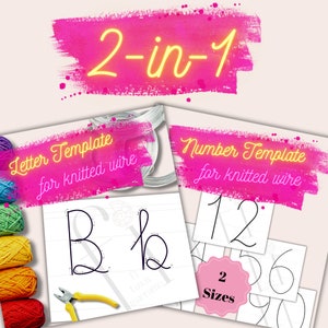 Pacote de modelos 2 em 1 "Alfabeto" + "Números" para arte em arame de malha, estênceis de letras de tricô, download instantâneo em PDF para impressão, carta dos EUA