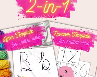 2-in-1 &quot;Alphabet&quot; + &quot;Numbers&quot; Templates Bundle for Knitted Wire Art, Tricotin Letter Stencils, Printable PDF Instant Download, US Letter