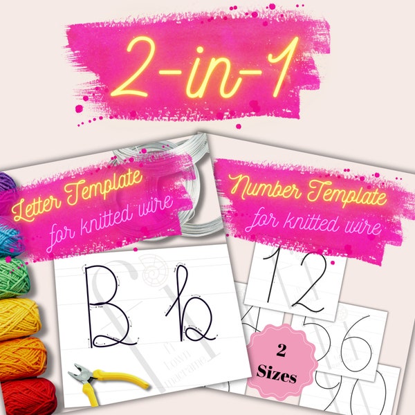 Lot 2 en 1 « Alphabet » + « Chiffres » pour art tricoté sur fil de fer, pochoirs lettres en tricot, PDF imprimable téléchargement immédiat, lettre US