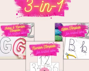 3-in-1 "Alphabet" + "Numbers" + "Block Font Initials and Numbers" Templates Bundle for Knitted Wire Art