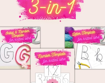 3-in-1 "Alphabet" + "Numbers" + "Block Font Initials and Numbers" Templates Bundle for Knitted Wire Art