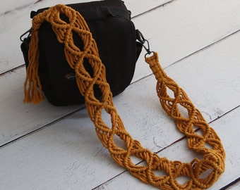 Macrame Mustard Comfortable Camera Strap | Woven Natural Cotton Rope Shoulder Strap | Gift For Traveler And Photographer