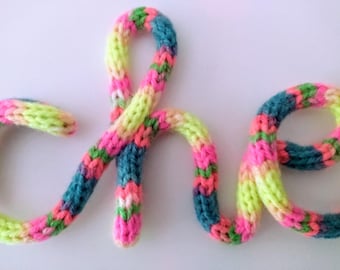 Personalized Rainbow Name Sign - Knitted Wire Art Word Unique Gift - Custom Tricotin Nursery & Kids Room Decor - Bedroom Wall Hanging