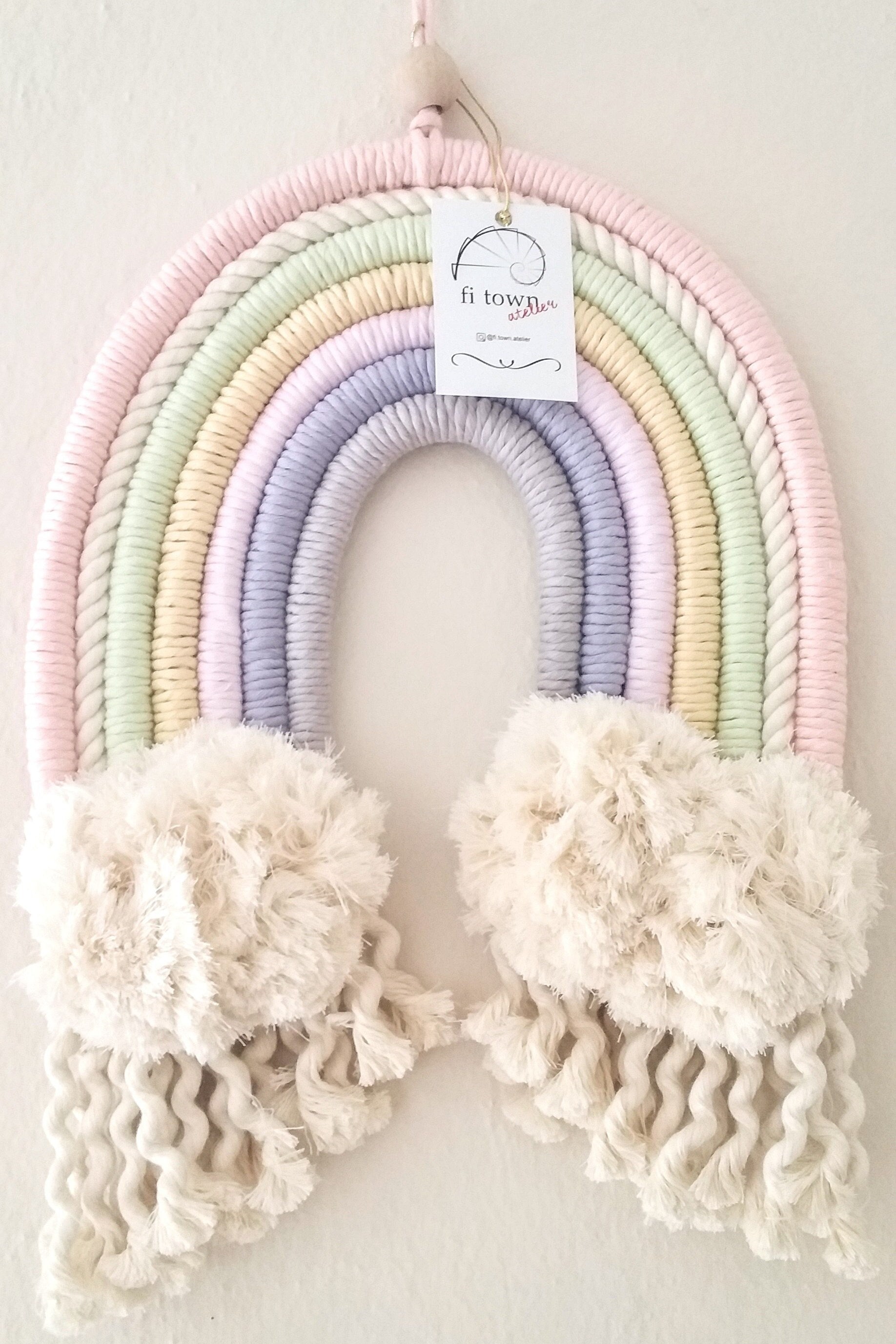 Large Macrame Rainbow Wall Hanging with Big Pompoms, Pastel Colored  Nursery Wall Art, Baby Gift - Delightful Bohemian Decor for Every Space