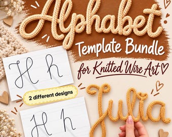 Alphabet Template Bundle for Knitted Wire Art, 2 Different Designs, Uppecase & Lowercase Letters, Tricotin Stencil with Guiding Arrows, PDF