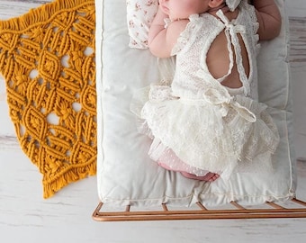 Mustard Macrame Baby Rug - 20 Colors Options - Newborn Photography Prop and Authentic Texture Enhancer