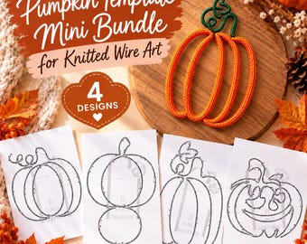 Pumpkin Template Mini Bundle for Knitted Wire Art, 4 designs, DIY Halloween Decor, Thanksgiving Gift, Printable A4 PDF - Instant Download