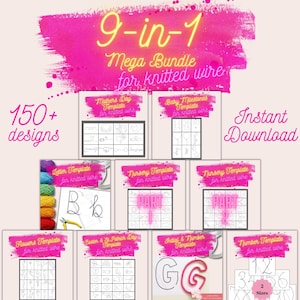 9-in-1 Vorlagen-Bundle für gestrickte Drahtkunst, Alphabet, Zahl, Blockschrift, Ostern, Kinderzimmer, Blumen, Mutter, Baby Meilensteine