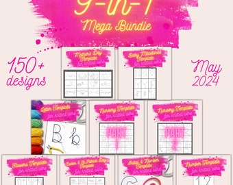 9-in-1 Template Bundle for Knitted Wire Art, Alphabet, Number, Block Font, Easter, Nursery 1&2, Flowers, Mothers Day, Baby Milestones