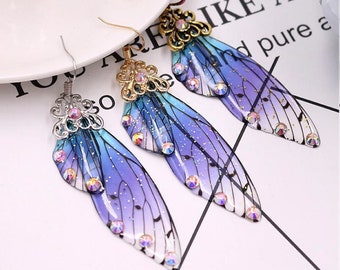 BluePurple Mystical Fairy Wing Earrings