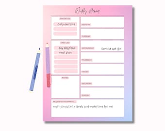 Weekly Planner Printable, Weekly Schedule, Weekly Planner To Do List, Undated Planner