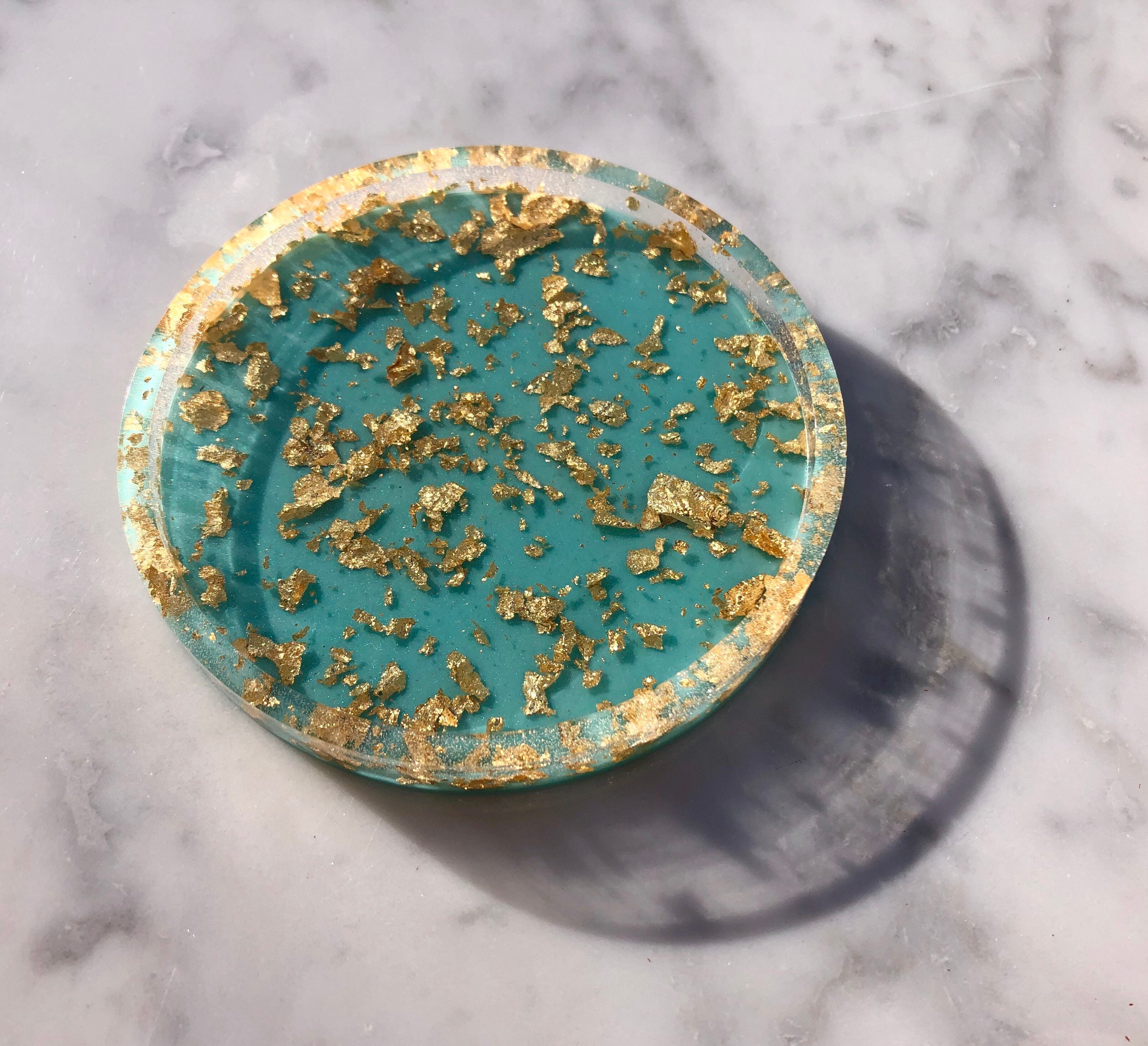 Turquoise clear gold foil coaster vintage retro resin Etsy