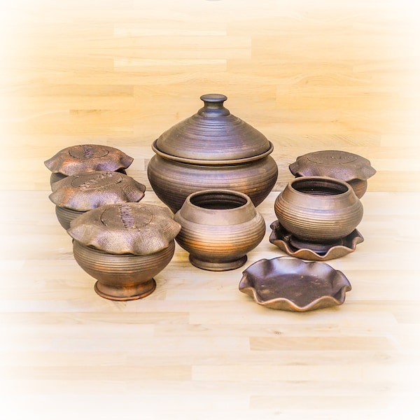 Ceramic cookware set,ceramic pots set,rustic pottery dinnerware set,clay pots for cooking,eco friendly cookware set,pottery cookware set