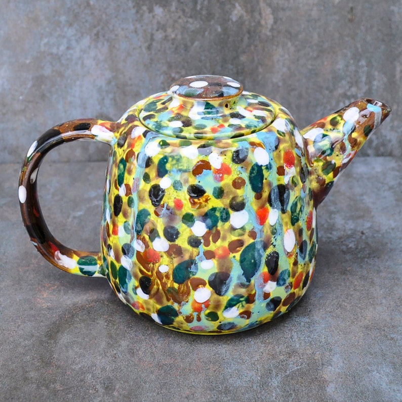 Ceramic colourful handmade teapot,handmade ceramic teapot,clay teapot,multicolor teapot,handmade yellow teapot,gift for tea lovers image 9