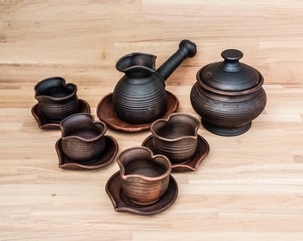 Handmade ceramic coffee set,valentine's day gift,turkish coffee set,eco friendly coffee set,handmade clay coffee set,heart shaped pottery