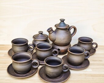 Milking glazed Pottery tea set,handmade ceramic tea set,ukrainian clay tea set,teapot with cups,ceramic teapot and cups,eco friendly tea set