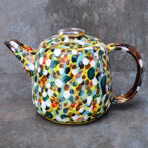 Ceramic colourful handmade teapot,handmade ceramic teapot,clay teapot,multicolor teapot,handmade yellow teapot,gift for tea lovers image 1