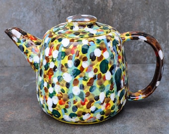 Ceramic colourful handmade teapot,handmade ceramic teapot,clay teapot,multicolor teapot,handmade yellow teapot,gift for tea lovers