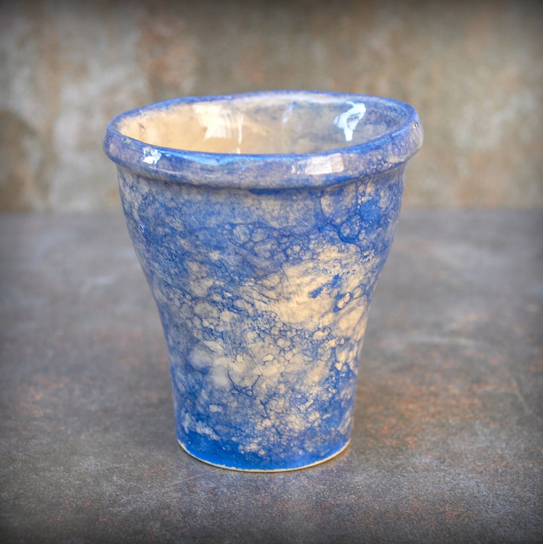 Blue Ceramic Water Glasshandmade Ceramic Stemless Wine Etsy