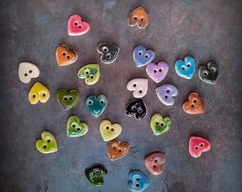 Colorful handmade porcelain buttons,multi color ceramic sewing buttons,heart shaped buttons for jewelry making,clay buttons for clothes