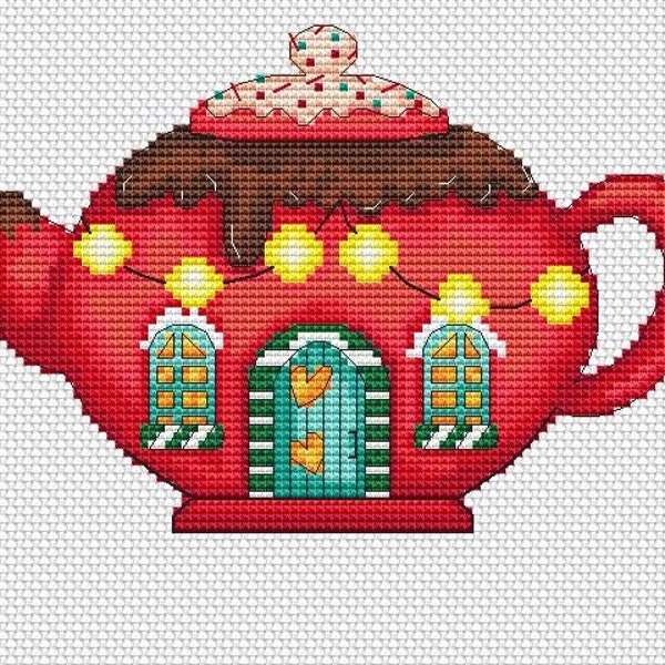 Christmas kettle cross-stitch pattern, Xmas ornament embroidery, cross stitch design, Hand Embroidery, Counted cross stitch,