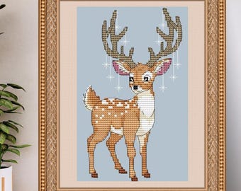 Fawn cross stitch pattern, baby deer x-stitch, forest animal design PDF