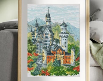 SHEGZHUC 40x50cm Diamond Painting Castello di Neuschwanstein Diamond Painting Paesaggio Autunno Chiesa Castello Tedesco Mosaico Diamante Pittura Arte Ricamo Punto Croce Immagini Regalo Decorazione