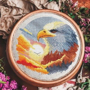 Eagle cross stitch pattern, patriotic x-stitch, American bird design