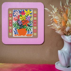 Flowers Bouquet cross stitch pattern, Ukrainian floral design x-stitch, Folk geometric ornament counted cross stitch