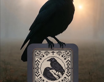 Kruissteekpatroon raaf, dark academia x-stitch, Edgar Allan Poe, Nevermore digitaal, gotisch Halloween-ontwerp