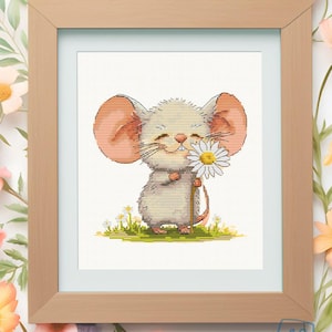 Mouse cross stitch pattern, mice x-stitch design, mouse postcard PDF digital file