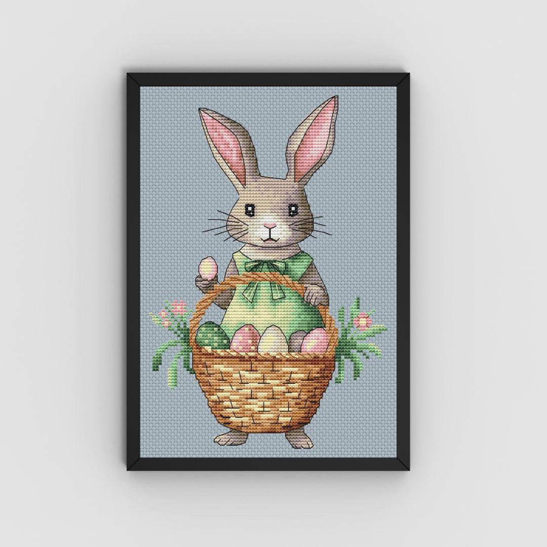 Easter Bunny With a Basket of Eggs Cross Stitch Pattern, Easter Rabbit ...