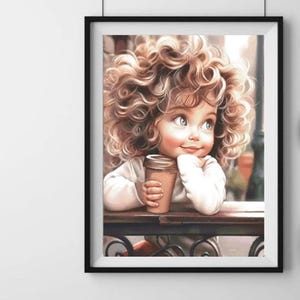 Сurly Girl cross-stitch pattern, child smile x-stitch design, baby portrait PDF, gift for her
