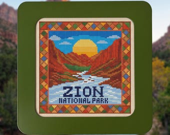 Zion National Park cross stitch pattern, USA Mountains travel x-stitch