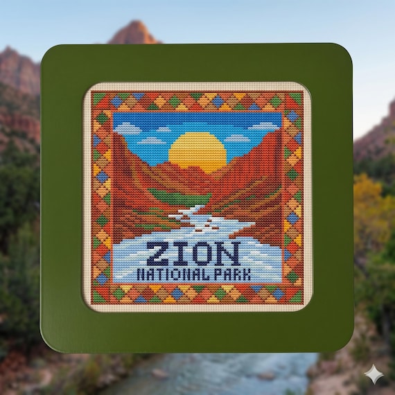 Zion National Park cross stitch pattern, USA Mountains travel x-stitch
