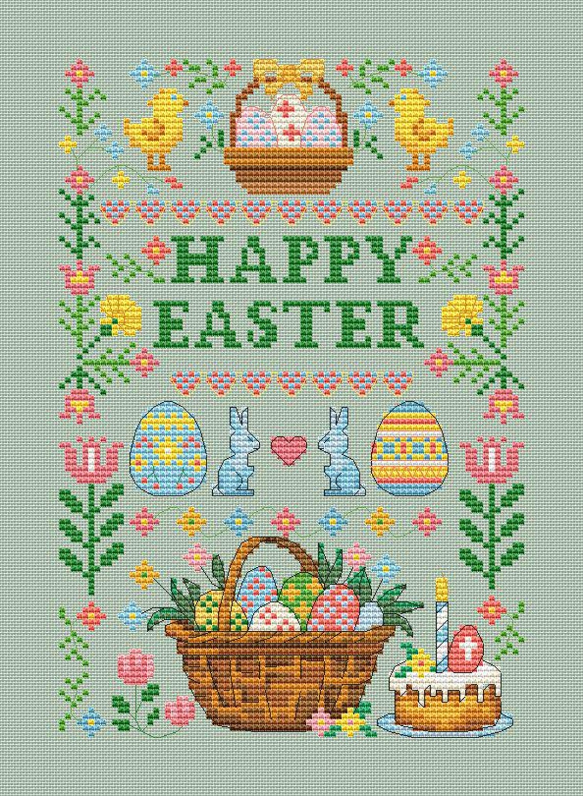 Happy Easter Sampler Cross Stitch Pattern - Etsy