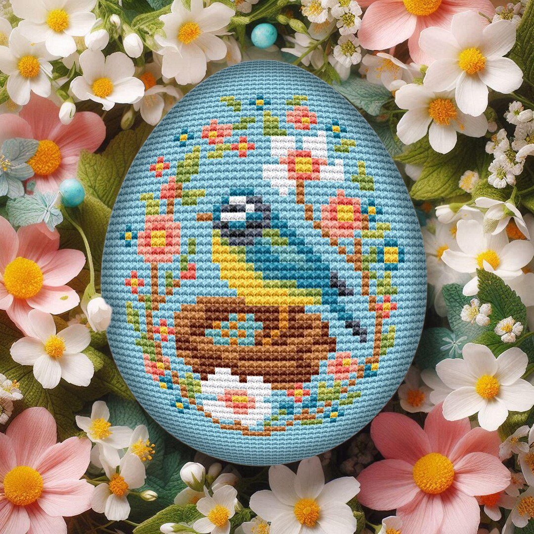 Easter Egg Cross Stitch Pattern, Spring Chickadee X-stitch Design ...