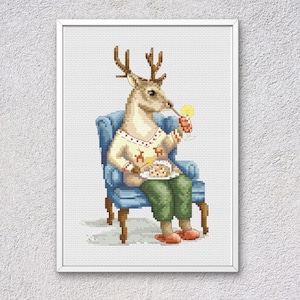 Hirsch und Elch Kreuzstichmuster für Karten, DIY Weihnachtspostkarten, Stickmuster
