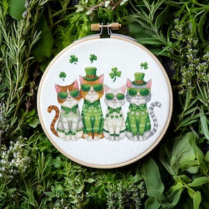Patrick&#39;s Cats in green hats cross-stitch pattern, gift for St.Patricks Day x-stitch, St.Patrick DIY wall decor, Happy St.Patrick’s Day PDF