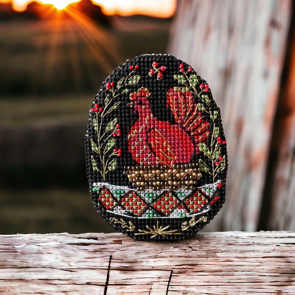 Easter egg cross-stitch pattern, cute chicken ornament x-stitch, needlepoint chart