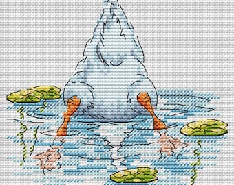 Duck tail cross-stitch pattern, goose dive Funny x-stitch design