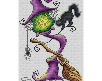 Witch Lantern cross stitch pattern, witch magic things  x-stitch, Halloween gift PDF Digital files, Halloween Crafts PDF file,DIY wall decor