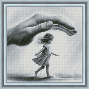 Guardian Angel Hand cross stitch pattern, Daughter Protection design, Girl monochrome x-stitch, I&#39;m always there